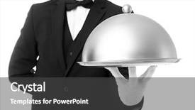  Presentation with waiter - Slide deck with royal hotel - handsome young waiter with cloche background and a dark gray colored foreground