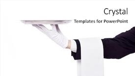  Presentation with waiter - Amazing slide set having royal hotel - waiter holding an empty silver backdrop and a white colored foreground