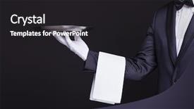  Presentation with waiter - Theme having royal hotel - waiter holding an empty silver background and a dark gray colored foreground