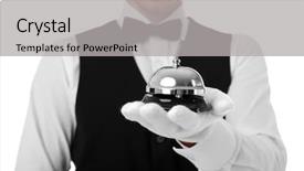  Presentation with bell service - Slide deck having royal hotel - young waiter with service bell background and a light gray colored foreground