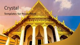  Presentation with bangkok - Presentation theme enhanced with royal palace and garden thailand background and a gold colored foreground