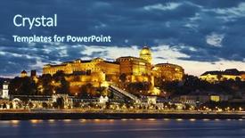 Presentation with nighttime - PPT layouts featuring royal palace in budapest background and a ocean colored foreground
