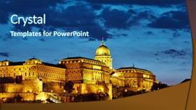  Presentation with royal blue - Slides having royal palace in budapest background and a ocean colored foreground