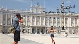  Presentation with tourists - Audience pleasing PPT layouts consisting of royal palace madrid tourists taking backdrop and a light blue colored foreground