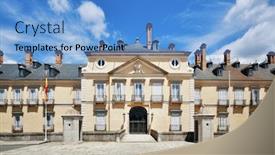  Presentation with royal - Presentation design with royal palace of el pardo background and a teal colored foreground