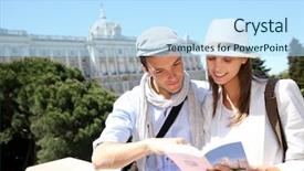  Presentation with royal - Presentation design with royal palace of madrid background and a sky blue colored foreground