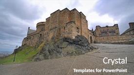  Presentation with scotland - PPT layouts consisting of royal road - medieval buildings in edinburgh castle background and a gray colored foreground
