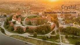  Presentation with city church - PPT theme featuring royal-wawel-castle-and-vistula background and a gold colored foreground