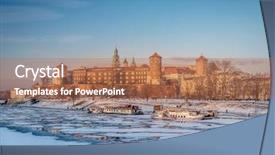  Presentation with winter river - Presentation design with royal wawel castle in winter background and a coral colored foreground