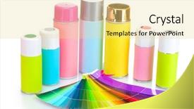  Presentation with aerosol - Beautiful PPT theme featuring royalty free - aerosol cans and bright paper backdrop and a  colored foreground