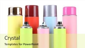  Presentation with aerosol - Beautiful presentation theme featuring royalty free - aerosol cans isolated on white backdrop and a  colored foreground