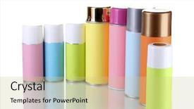  Presentation with aerosol - Audience pleasing slide deck consisting of royalty free - aerosol cans isolated on white backdrop and a  colored foreground