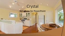  Presentation with wood floor wiht lighting - PPT theme with royalty free images - beautiful kitchen and breakfast table background and a coral colored foreground