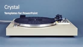  Presentation with record player - Audience pleasing presentation theme consisting of rpm - analog stereo turntable vinyl blue backdrop and a teal colored foreground