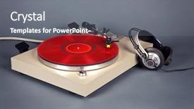  Presentation with vinyl record - Presentation design having rpm - analog stereo turntable vinyl record background and a gray colored foreground