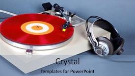  Presentation with vinyl record - Presentation consisting of rpm - analog stereo turntable vinyl record background and a teal colored foreground