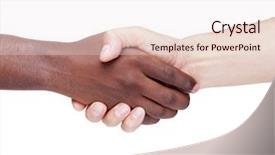  Presentation with racism - Colorful presentation theme enhanced with rscism - handshake between caucasian and african backdrop and a sky blue colored foreground
