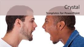  Presentation with yelling - Colorful presentation design enhanced with rscism - two men yelling at each backdrop and a mint green colored foreground