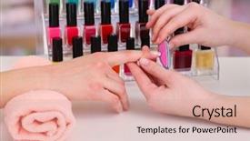  Presentation with beauty salon - Slide deck with rssp - manicure process in beauty salon background and a coral colored foreground