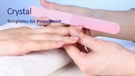  Presentation with salon - Beautiful PPT theme featuring rssp - manicure process in salon backdrop and a sky blue colored foreground