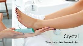 Presentation with nail salon - Colorful slide set enhanced with rssp - pedicure dead skin remover foot backdrop and a sky blue colored foreground