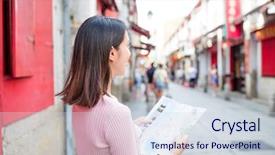  Presentation with city map - Colorful PPT layouts enhanced with rua da felicidade of macao backdrop and a sky blue colored foreground