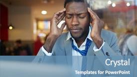  Presentation with headache - Audience pleasing PPT theme consisting of rub - businessman rubbing his temples suffering backdrop and a teal colored foreground