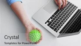  Presentation with rubber - Presentation theme with rubber ball at work background and a light gray colored foreground