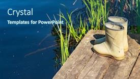  Presentation with rubber - Audience pleasing presentation theme consisting of rubber-boots-near-lake backdrop and a ocean colored foreground