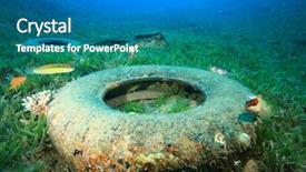  Presentation with ocean pollution - Slide set with rubber car tyres pollution background and a teal colored foreground