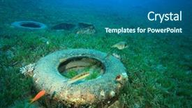  Presentation with ocean pollution - Colorful presentation design enhanced with rubber car tyres pollution backdrop and a gray colored foreground
