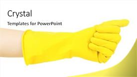  Presentation with rubber - Presentation theme consisting of rubber glove on hand isolated on white background and a white colored foreground