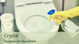  Presentation with housekeeping - Amazing slide deck having rubber glove with detergent cleaning backdrop and a soft green colored foreground