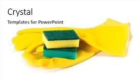  Presentation with sponges - Theme consisting of rubber gloves and sponges isolated on white background background and a white colored foreground