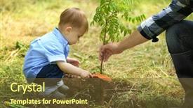  Presentation with tree planting - Amazing PPT layouts having rubber plant - cute baby boy planting tree backdrop and a tawny brown colored foreground