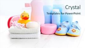  Presentation with accessories - Presentation theme enhanced with baby accessories on white wood background and a sky blue colored foreground