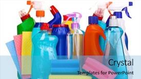  Presentation with cleaning - Amazing slides having bleach chemicals - cleaning items isolated on white backdrop and a teal colored foreground
