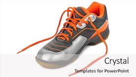  Presentation with sneakers - Colorful presentation enhanced with rubber shoes - sport sneakers isolated on white backdrop and a sky blue colored foreground