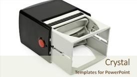  Presentation with stamp - Cool new presentation theme with rubber stamp isolated on whit backdrop and a soft green colored foreground