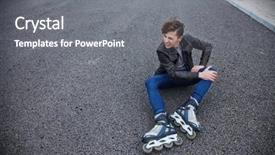  Presentation with knee - Audience pleasing slide set consisting of rubbing his knee after falling backdrop and a gray colored foreground