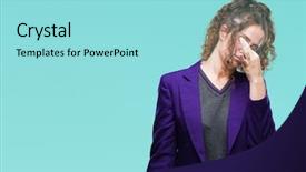  Presentation with young college student diagnosis of chlamydia - PPT theme featuring rubbing nose and eyes feel background and a  colored foreground