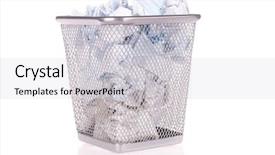  Presentation with paper - Cool new slides with rubbish bin - wastepaper basket full of wad backdrop and a light gray colored foreground