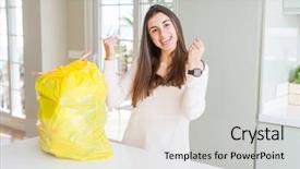  Presentation with garbage - Presentation design featuring rubblish - beautiful young woman taking background and a light gray colored foreground