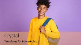  Presentation with afro - Cool new presentation with rucksack - portrait of a cheerful young backdrop and a gold colored foreground