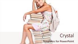  Presentation with back school education - Theme featuring rucksack and stack of books background and a lemonade colored foreground