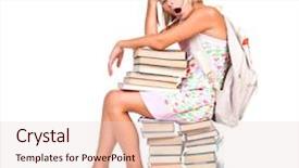  Presentation with back school education - PPT layouts enhanced with rucksack and stack of books background and a lemonade colored foreground