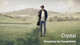  Presentation with pathway - Slides with rucksack and using a mobile background and a tawny brown colored foreground