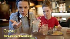  Presentation with lunch - PPT theme consisting of rude girl in casualwear looking background and a tawny brown colored foreground