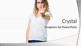  Presentation with finger - Cool new slide set with rudeness - beautiful young blonde woman wearing backdrop and a white colored foreground
