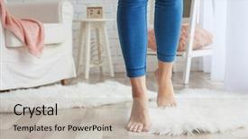  Presentation with carpet - Audience pleasing slides consisting of rug - woman walking on fluffy carpet backdrop and a mint green colored foreground